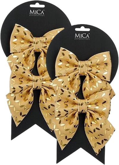 Mica Decorations Kerst ornamenten strikjes - 4x st - goud - 12 x 13 cm - kerstboomstrikjes - kersthanger strikken