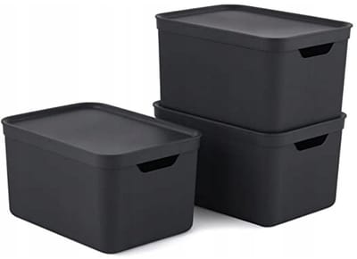 Rotho Jive opbergboxen set van 3 opbergdozen 16 l met deksel, kunststof (PP gerecycled), zwart/antraciet, 3x16 (35 x 25 x 20 cm)