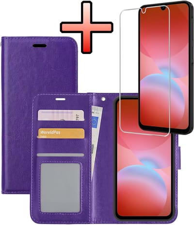 Hoesje - Met Screenprotector - Geschikt voor Samsung Galaxy A26 - Luxe Pasjeshouder - Bookcase Portemonee - Flip Case - Kunstleer Book Case - Flipcase - Book Cover - Walletcase - Portemonneehoes - Paars