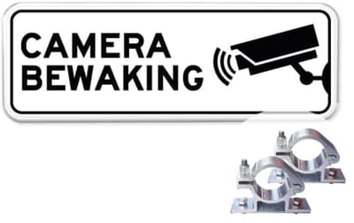 Camerabewaking bord - Weerbestendig Aluminium - 40x15 cm - Bevestiging: Met paalbeugels Ø48mm