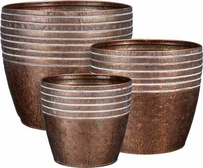 Mica Decorations Bloempot Ricardi - 22x22x22 cm - Zink - Koper- Set van 3