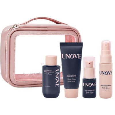 UNOVE Reis Haverzorgingsset (Shampoo 52ml Sweet Breeze + Conditioner 40ml Tender Bloom + Olie Essence 10ml Tender Bloom + Mist 30ml) gray