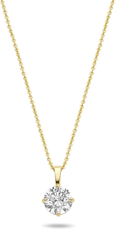 New Bling 9NBG-0232 Gouden Ketting met Hangertje - Dames - Zirkonia - 6 mm Doorsnee - 4 Poot zetting - Ankerschakel - 39 + 3 + 3 cm - 14 Karaat - Goud