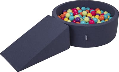 KiddyMoon Speeltoestel met ramp Ballenbad - 7cm 200 Ballen - Ballenbak voor babys - Ballenbak schuim kinderen - Hindernisbanen - Donkerblauw: Lichtgroen Geel Turkoois Oranje Donkerroze Violet