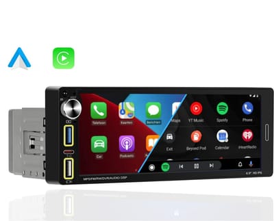 Boscer 1Din Autoradio Universeel - 6,9 Inch HD Touchscreen - Apple Carplay & Android Auto (Draadloos) - Bluetooth, USB, USB-C & MP5 - AHD Achteruitrijcamera, Stuurwieladapter & Externe Microfoon