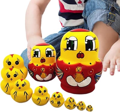 Houten Poppen - Nestpoppen - Interieur Decoratie - Handbeschilderd - 10 Stuks - Multicolor