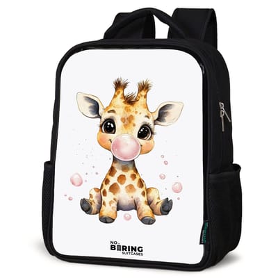 NoBoringSuitcases.com® - Rugzak zwart - Schooltas jongen & meisje - Giraffe met roze kauwgombal - Rugtas voor school - Boekentas kind - Schoolrugzak - Kinderrugzak