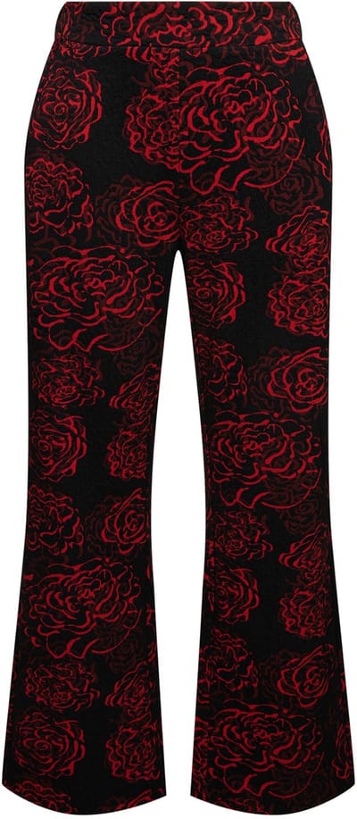 Ulla Popken - Dames - Jacquard-jerseybroek bloemen wijde pijpen - Salsa - Maat 58+