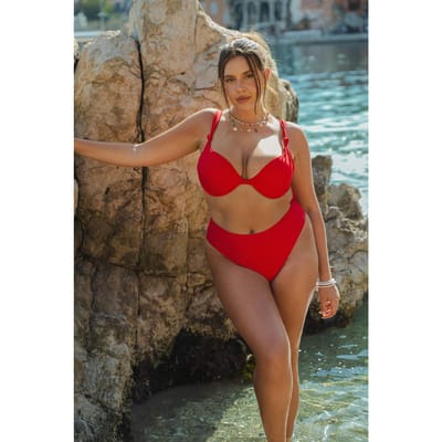 boohoo Dames Plus Geknoopte Beugel Bikini met Hoge Taille | Red | Maat: 26