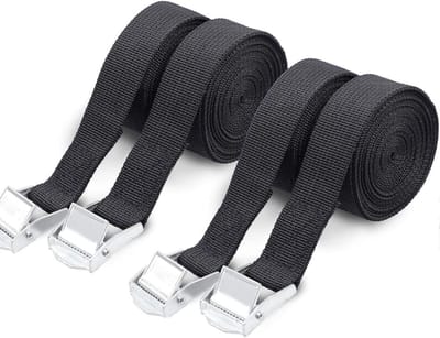Set van 4 Ratchet Lashing Straps 25 mm x 2,5 m met Klemvergrendeling voor Motor, Auto en Fietsvervoer - Verstelbare Nylon Bevestigingsriemen in Zwart