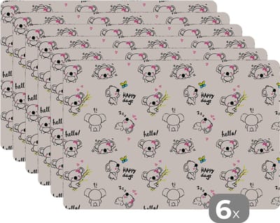 Placemat - Placemats kunststof - Koala - Dieren - Quote - Patroon - 45x30 cm - 6 stuks - Hittebestendig - Anti-Slip - Onderlegger - Afneembaar