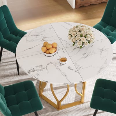 Wishdor Eettafel 100x100x76 cm, vierkant MDF-blad met metalen poten, verstelbare voetjes, goud-witte afwerking