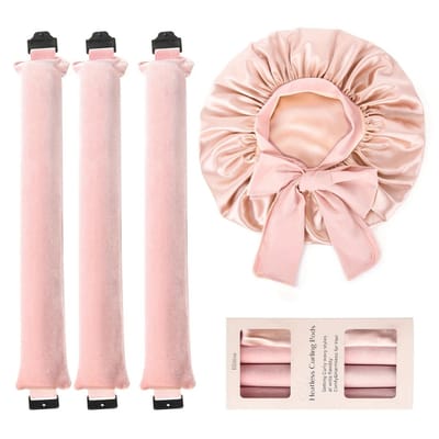 Livano Zijden Slaapmuts - Satijnen Nachtmuts - Silk Bonnet - Sleep Cap - Haarverzorging - Satin - Verstelbaar - Voor Zacht & Stralend Haar - 4-Delige Set - Licht Roze