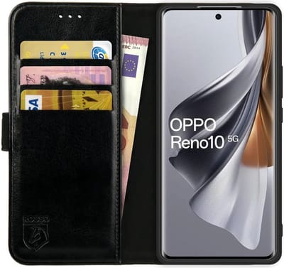 Rosso Element Book Case Wallet Hoes Geschikt voor Oppo Reno 10 | Portemonnee | 3 Pasjes | Magneetsluiting | Stand Functie | Zwart