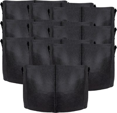 Intirilife 10x fleece plantzak in 75 liter - 20 gallon - 55 x 30 cm - Plantenbak van fleece met draaggrepen voor tuin, kas en nog veel meer. - Plantenbak plantzak