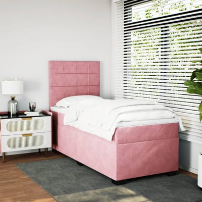 vidaXL - Boxspring - met - matras - fluweel - roze - 90x190 - cm