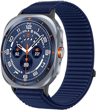 Nylon bandje - geschikt voor Samsung Galaxy Watch Ultra (47mm) / Ultra 2025 (47mm) - ribbel met klittenbandsluiting - donkerblauw