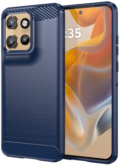 Geborsteld TPU Hoesje Geschikt voor Motorola Edge 60 Neo - Beschermhoes - Back Cover - Case Flexibel TPU - Stijlvol Carbon - Dun - Blauw