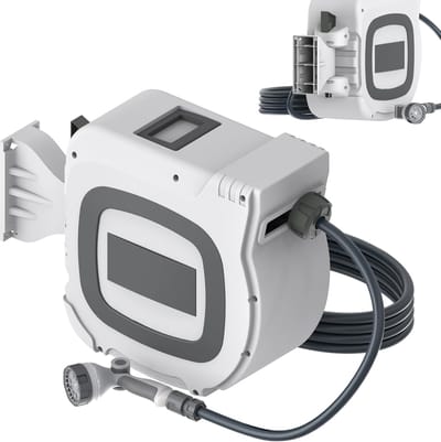 Tuinslang met haspel - Wandslangbox oprolbaar - Automatisch bewateren - 180 graden draaibaar - 30 meter lengte - Grijs en wit