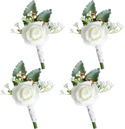 Bruiloft Corsages - Knoopsgaten Bloemen - Feestelijke Aankleding - Handgemaakt Ontwerp - 13 x 7 cm - Wit