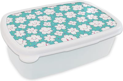 Broodtrommel Wit - Lunchbox - Brooddoos - Patronen - Wolk - Lucht - Jongens - Kinderen - Kids - 18x12x6 cm - Volwassenen