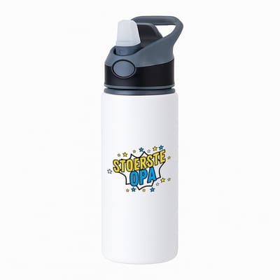 Hacebo® - Stoerste opa waterfles met rietje zwart - Opa - beste opa - verjaardagscadeau - cadeau voor opa - kado - gift - water fles - 650ML