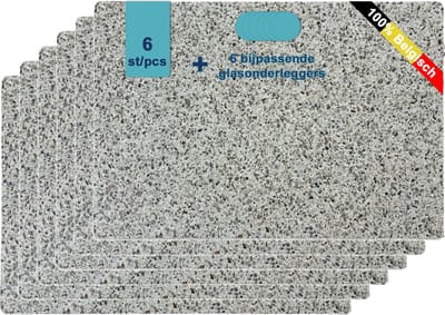 JYG Luxe Vinyl Placemats MURCIA 6 stuks + 6 glasonderleggers - Belgische Kwaliteit, Afwasbaar, Terrazzo Dessin, 30x45cm, Extra Dik en Hittebestendig