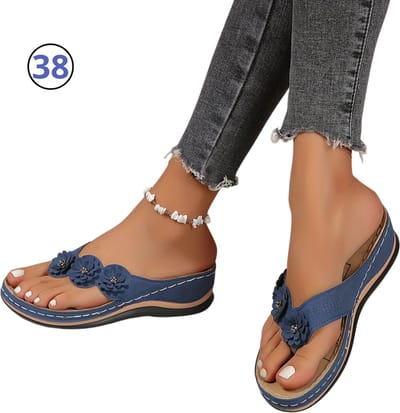 Nivard Comfortabele Slippers - Badslippers - Teenslippers - Anti-Slip Slides - Flip Flops - Stevig Voetbed - Marineblauw - Maat 38