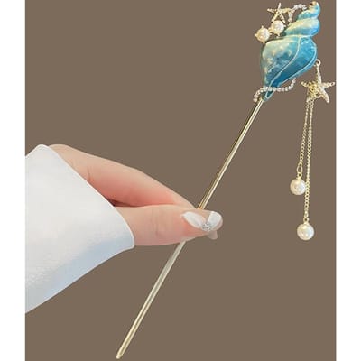 Nieuwe Chinese Strandstijl Haarclip Parel Kwastje Haarstok Zeeschelp Zeester Schelp Elegante Dames Sieraden Haarnaald Accessoires beige