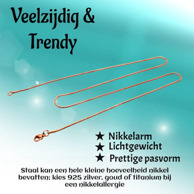 Aramat Jewels | Halskettingen | RVS Slangenketting Roségoud Rond- Soepele Snake Chain Ketting | 1.2mm / 50cm |50cm |1,5mm | Staal | Volwassenen | Verkleurd niet