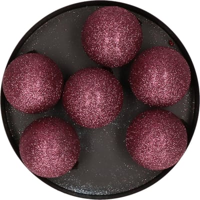 Cosy & Trendy Kerstballen - 6x st - donker roze - glitters - D6 cm - kunststof - kerstversiering