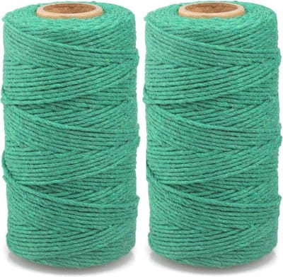 Katoenen Touw 2 x 100 m, Macramé Draad 2 mm, Tuin Touw voor Tuinieren, Cadeau Verpakking en Creatieve Klussen, Groen