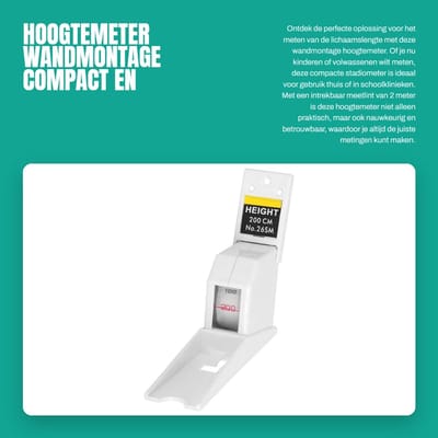 Dailygoods- Stadiometer 2 meter - Hoogtemeter met intrekbaar meetlint - Wandmontage - Nauwkeurig en betrouwbaar - Geschikt voor kinderen en volwassenen - Duurzaam in gebruik