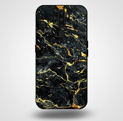 Smartphonica Telefoonhoesje voor OPPO A9 2020 met marmer opdruk - TPU backcover case marble design - Goud Zwart geschikt voor OPPO A9 (2020)