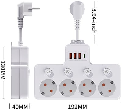 1-op-4 omschakelstekker, stekkerdoos, meervoudige USB TYPE-C stekkerdoos, multifunctionele stopcontact, verlengsnoer, met schakelaar, met USB, stroomstekker, 1 stuk, stijl 2