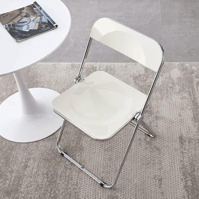 Klapstoel - Transparante stoel - Extra zitplaats - Ergonomische rugleuning - 46x47x74 cm - Beige