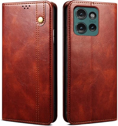 Coverup Hoesje - Geschikt voor Motorola Edge 50 Neo Hoesje - Coverup Premium Classic Book Case - Bruin