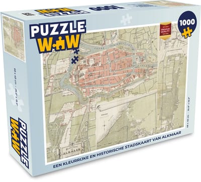 Puzzel Kaart - Alkmaar - Kleuren - Legpuzzel - Puzzel 1000 stukjes volwassenen
