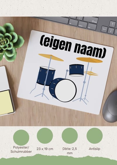 Akyol - drumstel met eigen naam Muismat - Drummen - muziek liefhebbers - drummers - verjaardag - cadeau - kado - - 23 bij 19 cm
