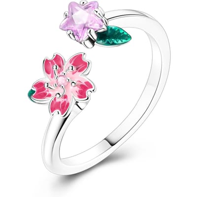 Bague Rotative en Cuivre Fleur de Cerisier Ouverte Réglable Pour Femmes Filles Mignonne Fidget Bijoux Polyvalents Cadeau pink