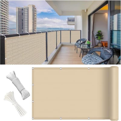 Balkon Bekleding - Privacy Scherm - Inkijk Vrij - Ademend Lichtgewicht - 110 x 950 cm - Creme