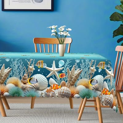 Blauw Oceaan-Thema Rechthoekig Tafelkleed voor Tafeldecoratie Zomer Zeester Schelp Koraal Keuken Eettafelkleed Feestdecoratie 90x140cm