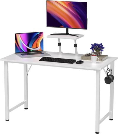 PIPIPOXER-Bureau met in hoogte verstelbare monitorstandaard, computerbureau, pc-bureau, 100x50x75cm, wit