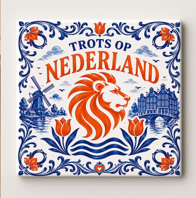 Nederland Trots Decoratieve Keramische Tegel – Nederlandse Leeuw Wandtegel – Oranje Blauw Tulp Windmolen Souvenir Cadeau