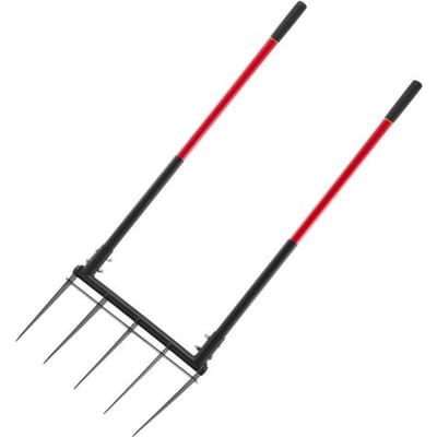 VEVOR Broadfork Dubbele As 510x320 mm, 5-puntige graafvork met twee glasvezel handvatten, robuuste spitvork, ergonomisch U-vormig ontwerp, tuingereedschap voor composteren, verplanten en beluchten