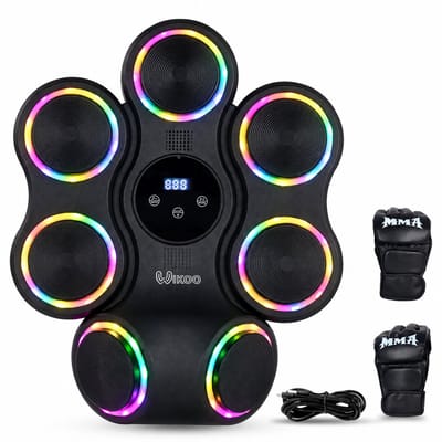 Wikoo® Music Boxing Machine - Boksmachine met Muziek - Boxmachine voor Kinderen & Volwassenen - 9 Snelheden & 11 LED Standen - Cardio Boksen op Muziek - Box bal met Bokshandschoenen - Boksbal & Bokszak - Fitness & Afvallen