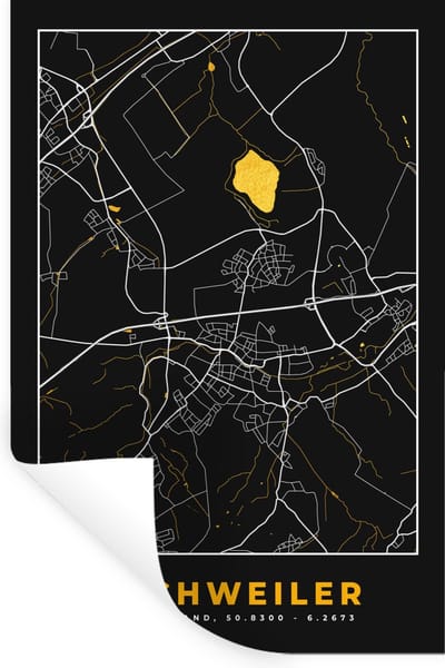 Muurstickers - Sticker Folie - Goud – Duitsland – Plattegrond – Gold – Stadskaart – Kaart – Eschweiler - 20x30 cm - Plakfolie - Muurstickers Kinderkamer - Zelfklevend Behang - Zelfklevend behangpapier - Stickerfolie