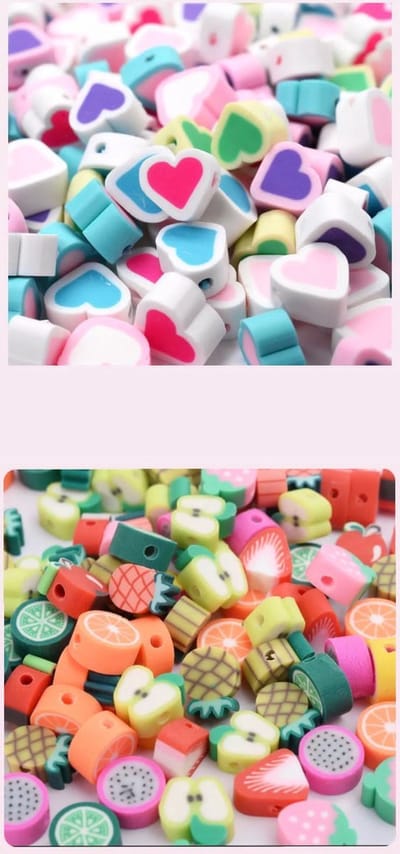 Akyol - kraaltjes – 40 stuks – diverse kraaltjes - fruitkralen - polymeer klei kraaltjes - kralen voor armband - polymeerkraaltjes - kralen met hart - fruit kralen - kraaltjes voor kinderen – fruit – hartje – creatief - decoratie – cadeau