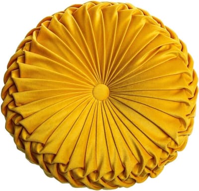 HLOVME Sierkussen voor bank decoratieve 3D pompoen rond fluwelen kussen voor sofa bed stoel vloer 45 x 35 cm, geel