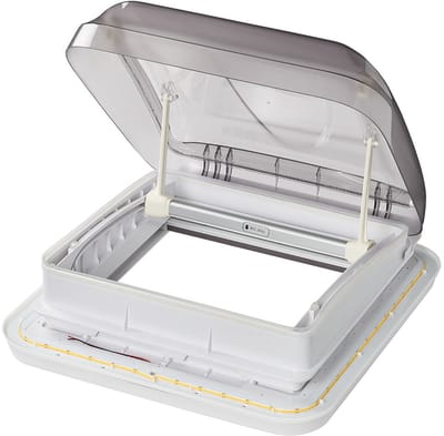 ProPlus Dakluik LED - 40 x 40 cm - 12 Volt - Zonder permanente ventilatie - met Ventilator - Maximale openingshoek 60° - Insectenhor - Transparant